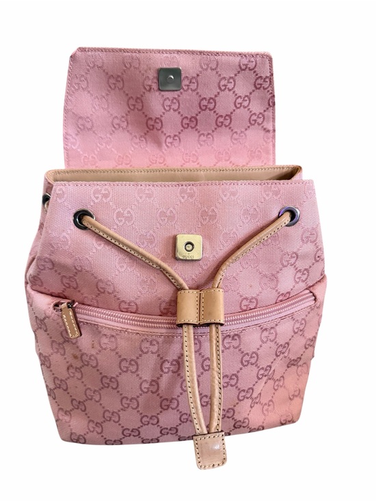 Gucci Pink Monogram Drawstring Backpack with Tan Trim main image 6